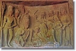 siva_parvati_saripat_ellora_cave_21 * Siva playing Chaturaji/Saripat/Chausar, a game of dice, with Parvati. Cave 21, Ellora